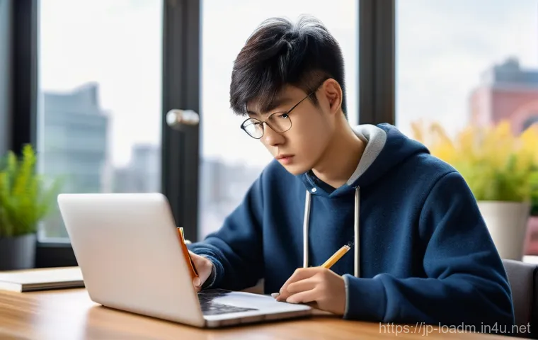지방행정사 실기시험 준비 팁 - **Prompt:** A young Japanese student, in their early twenties, deeply focused at a modern study desk...