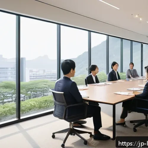 지방행정사 상담 사례 및 대응법 - A modern Japanese local government office scene showing diverse administrative staff engaged in a ca...