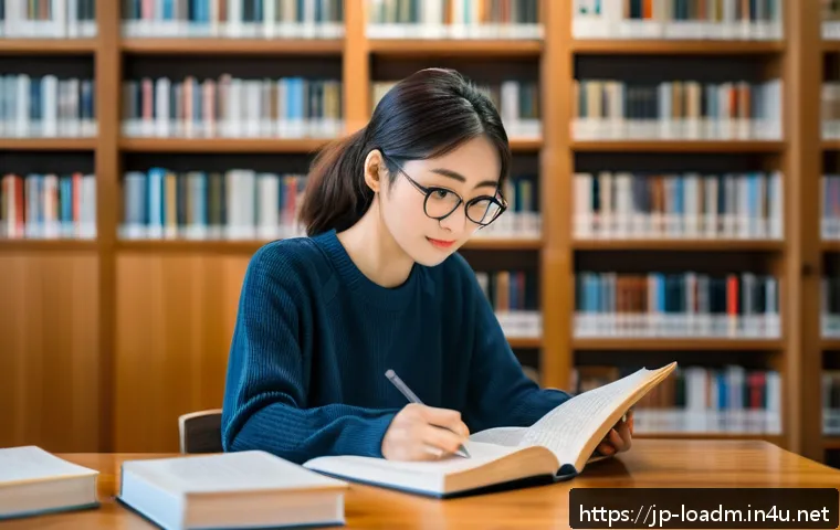 지방행정사 자격증 준비기간 단축법 - A modern Japanese study scene in a quiet library during daytime, showing a young Japanese woman in c...